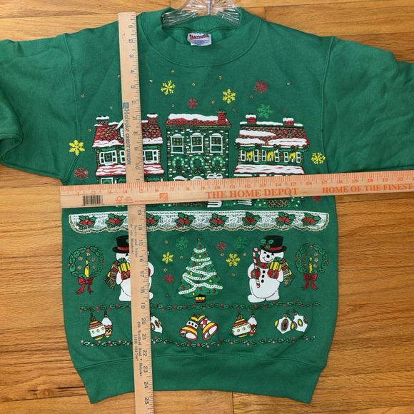 Vintage Hanes‎ Green Christmas Snowmen Village Holiday Size Small - Picture 6 of 6